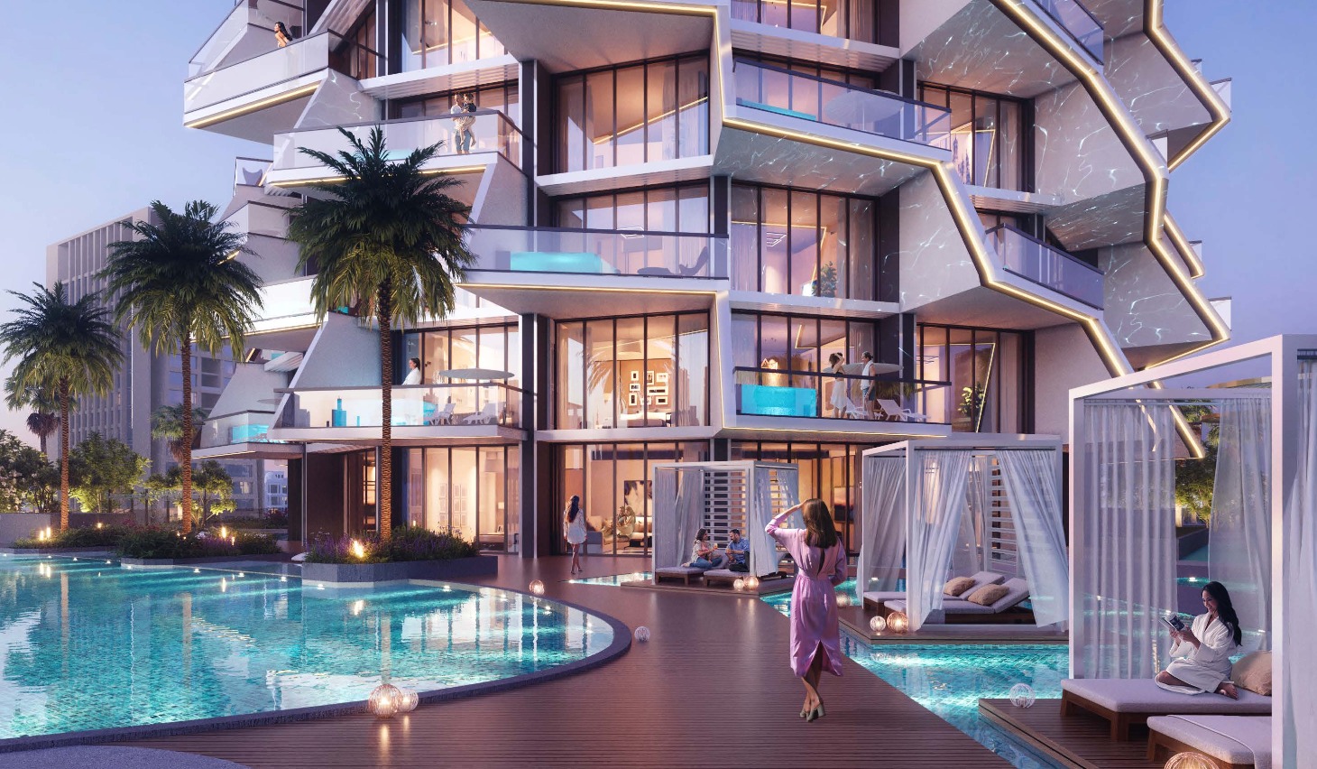 Poolbereich von Binghatti Royale in Jumeirah Village Circle (Visualisierung Binghatti)