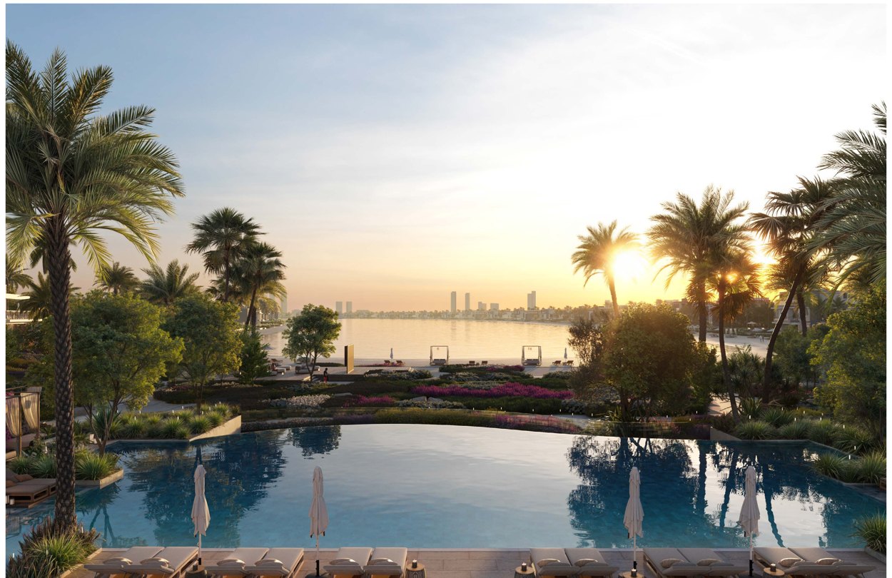 Infinity-Pool der Palm Central Private Residences bei Sonnenuntergang (Visualisierung Nakheel)