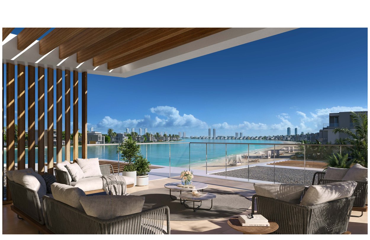 Terrasse eines Apartments mit drei Schlafzimmern in Palm Central mit Meerblick (Visualisierung Nakheel)