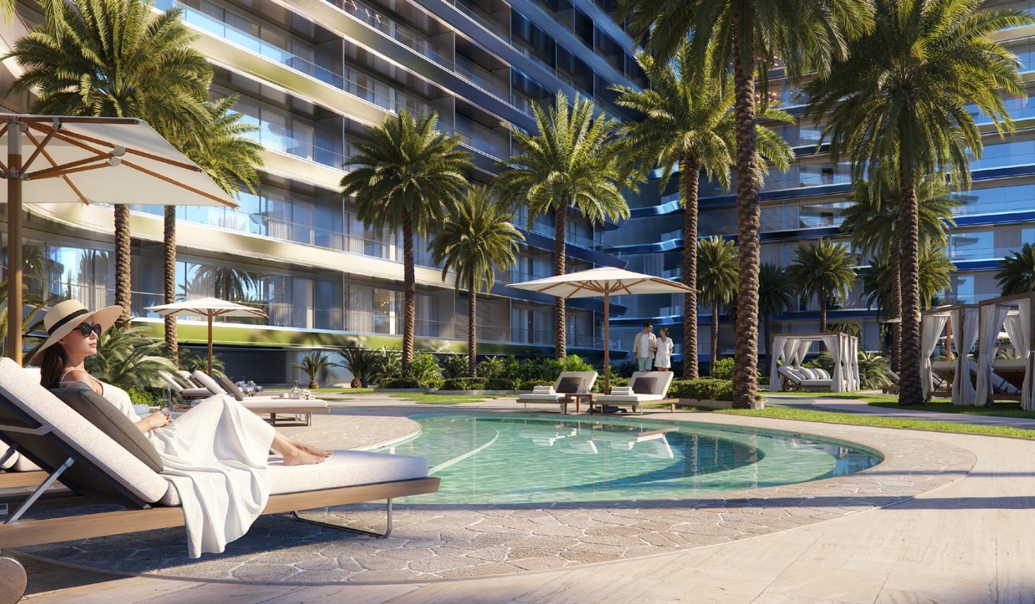 Poolbereich von Binghatti SkyTerraces in Motor City (Visualisierung Binghatti)